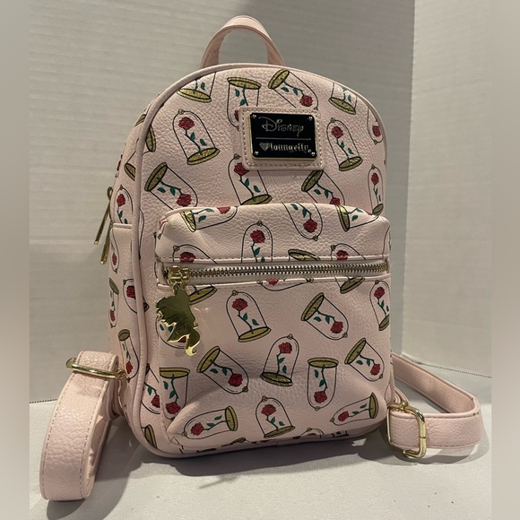 LOUNGEFLY DISNEY Limited Edition Beauty and The Beast Pink Rose Mini Backpack - Picture 1 of 6